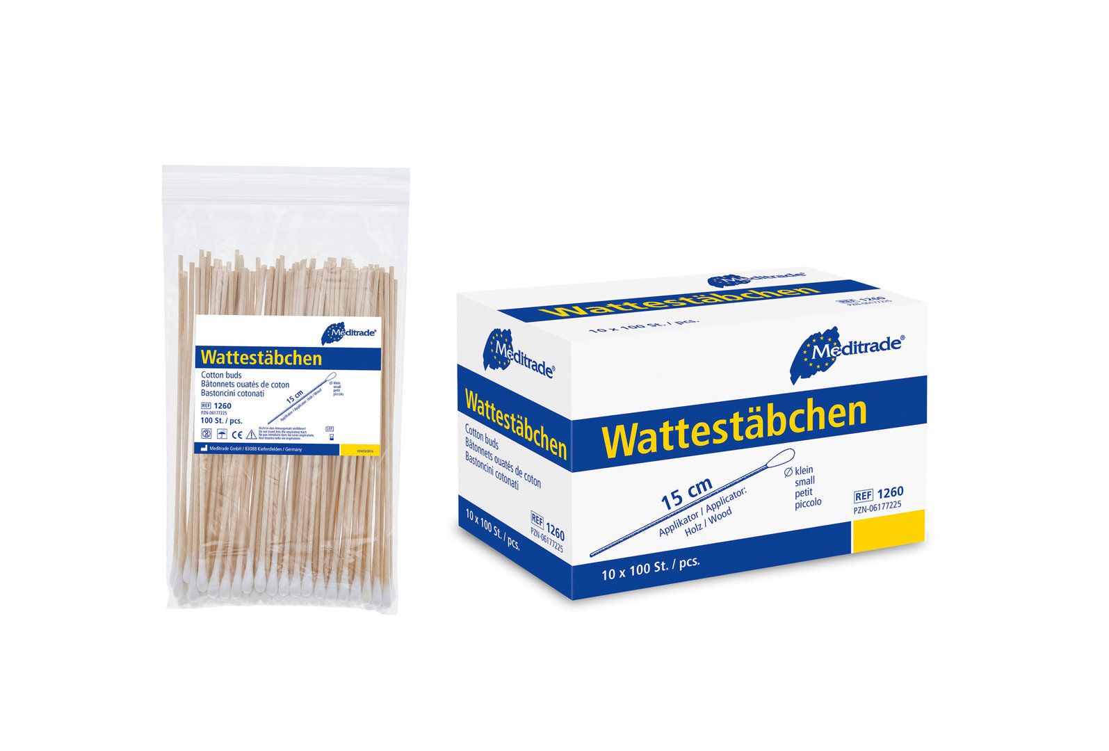 Meditrade Wattestäbchen unsteril kleiner Wattekopf