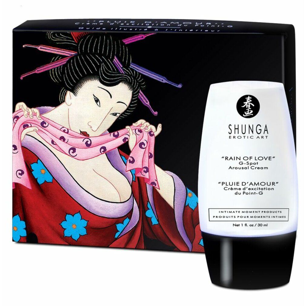 Produkt und Verpackung. Schwarze Schachtel mit Geisha-Illustration. Tube mit Produktbezeichnung und Logo.