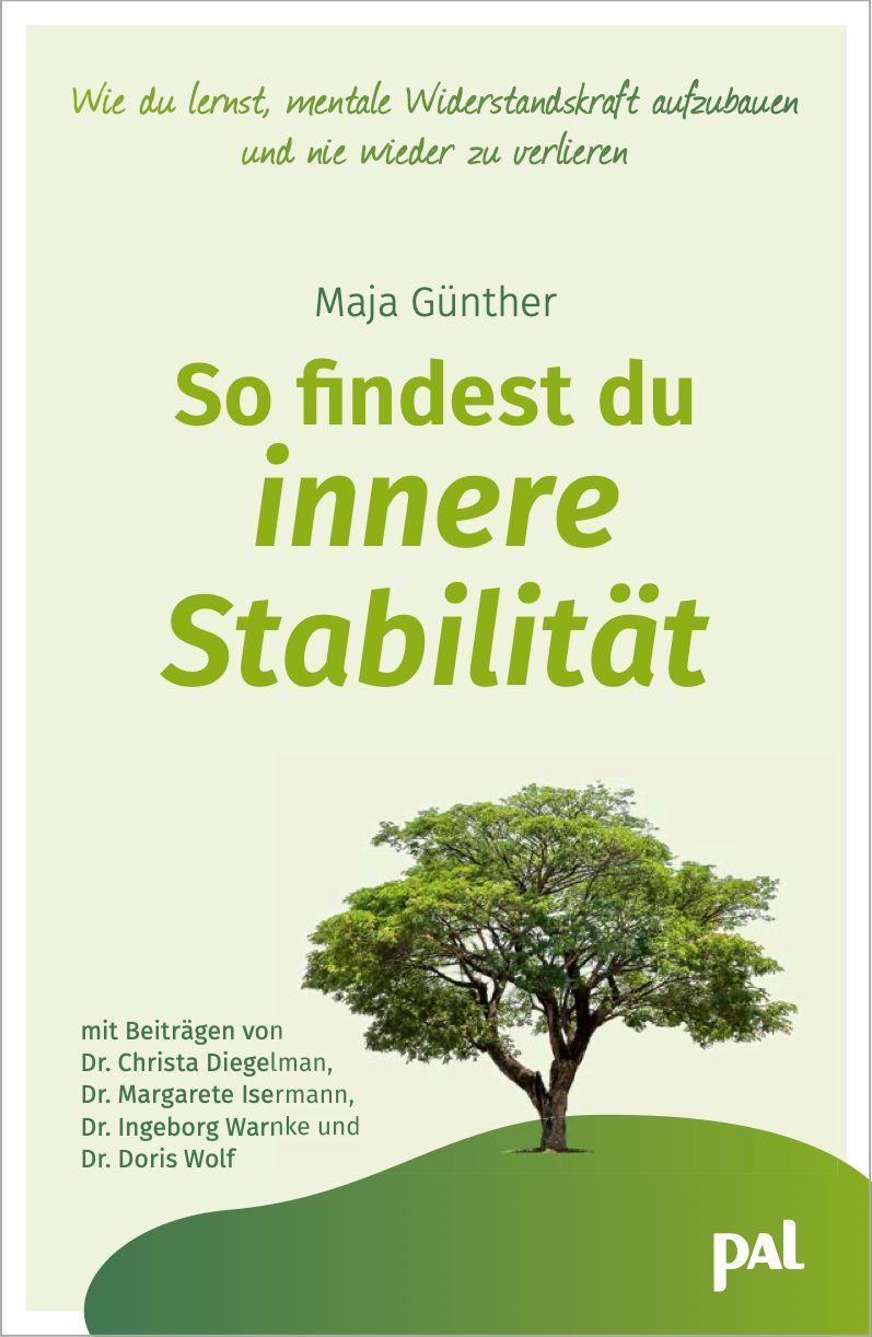 Buchcover: Titel "So findest du innere Stabilität" von Maja Günther. Baum-Illustration. Verlag PAL.