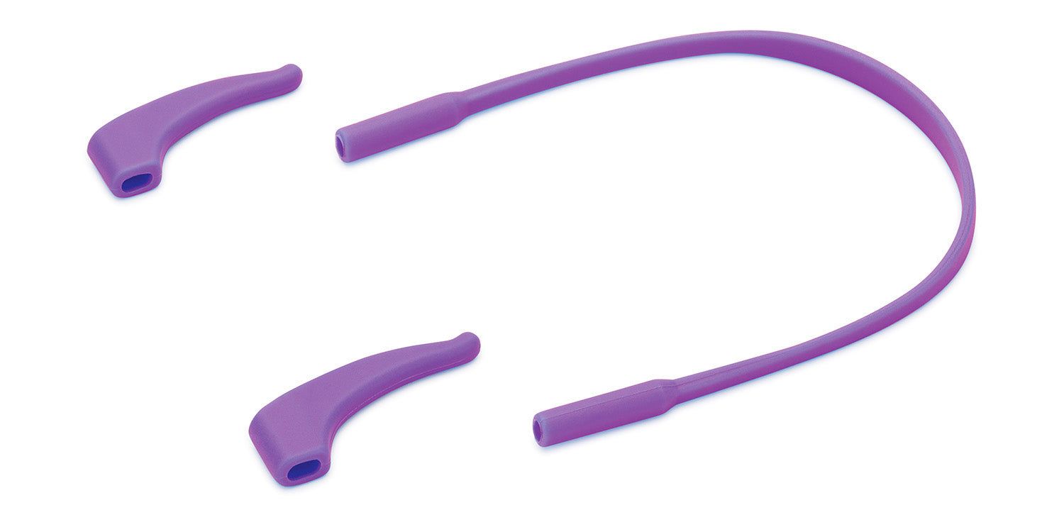 Zwei Bügelenden und ein lila Brillenband. Für die Sonnenbrille.