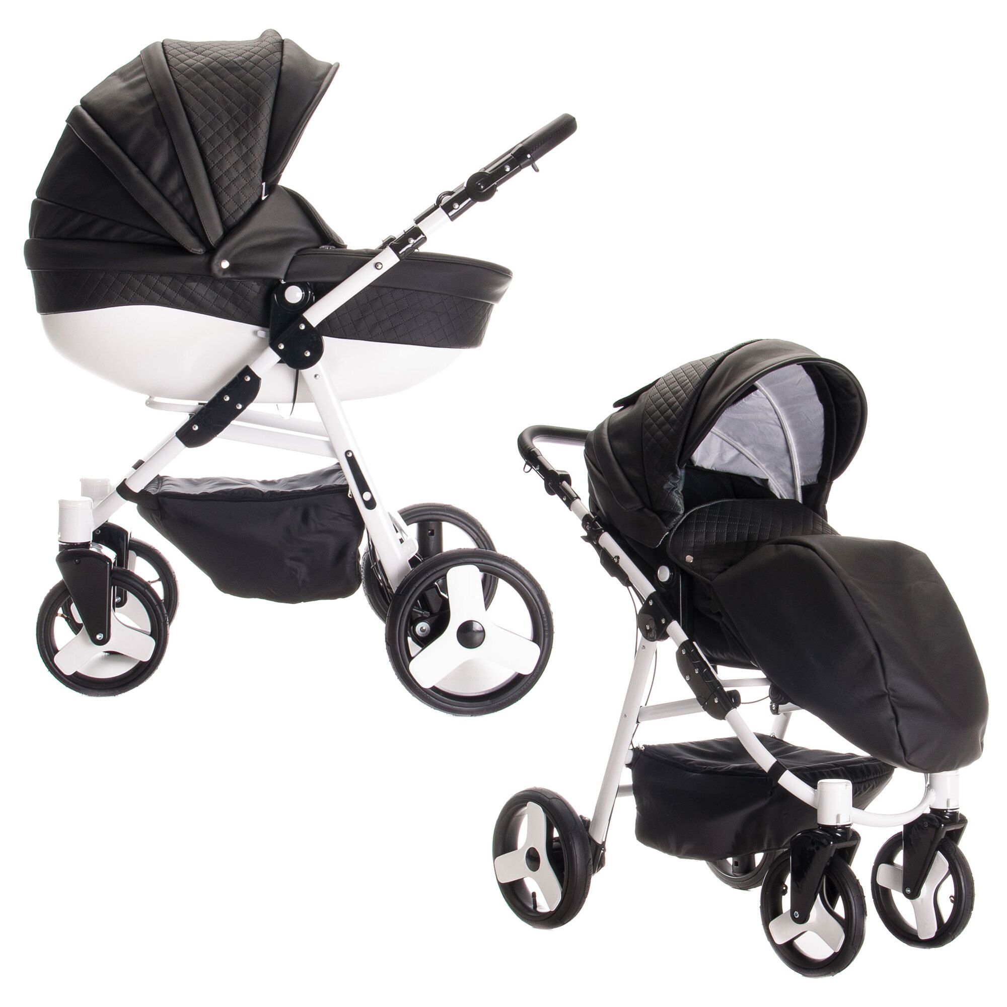 Friedrich Hugo Easy Comfort 2 in 1 Kinderwagen, Black & Leatherette