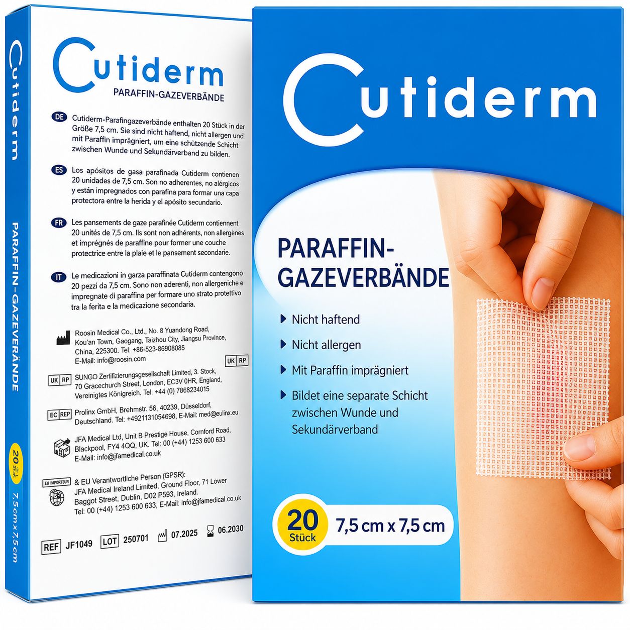 Compresse sterile in garza paraffinata 7,5 cm x 7,5 cm Cutiderm