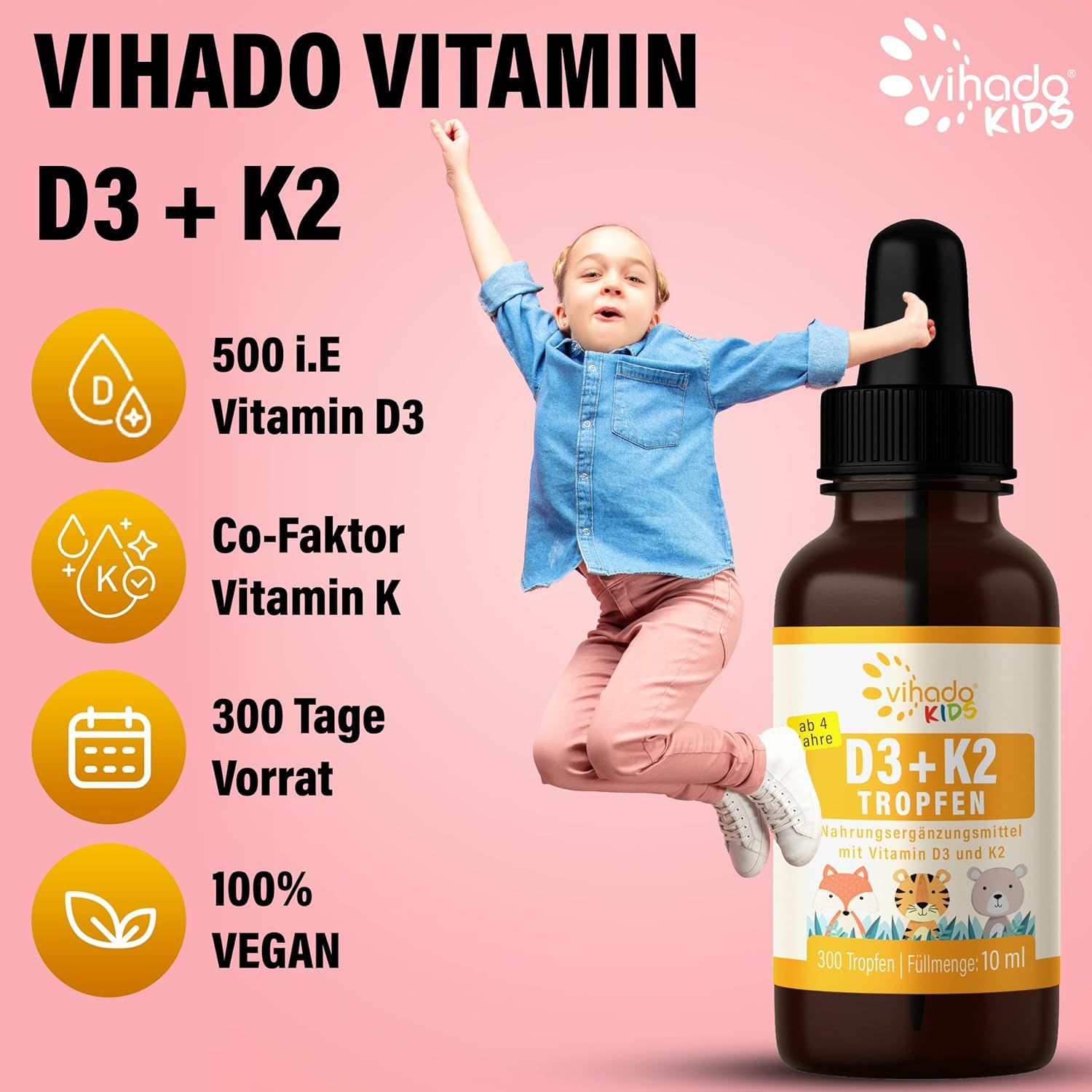 Vihado Vitamin D3 + K2 für Kinder 10 ml Tropfen zum Einnehmen