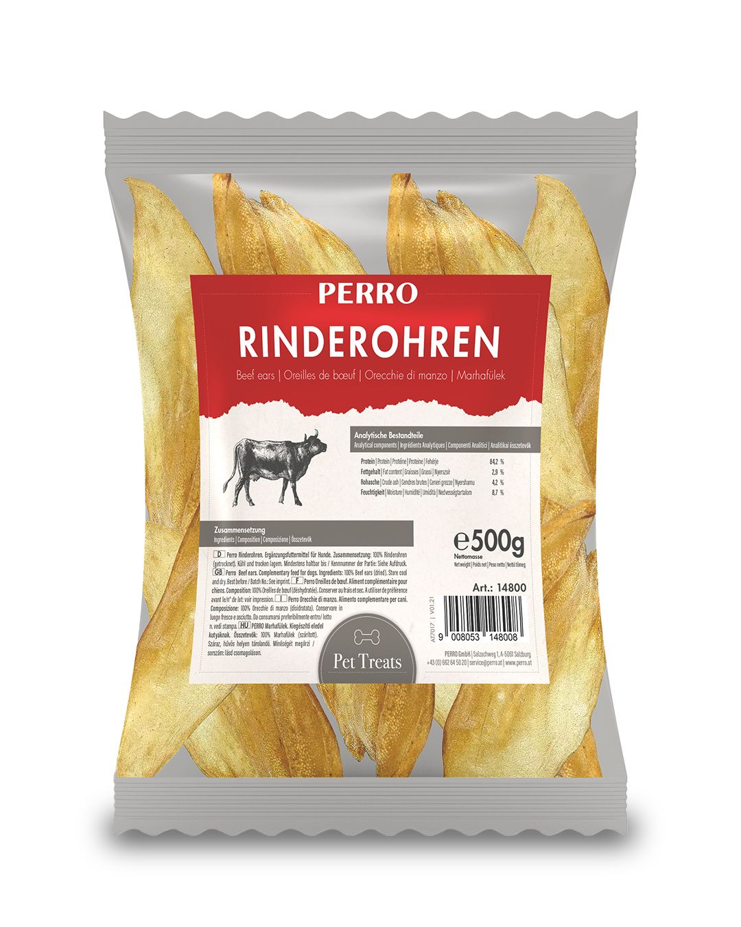 PERRO Rinderohren - mittelharter Kauartikel für Hunde