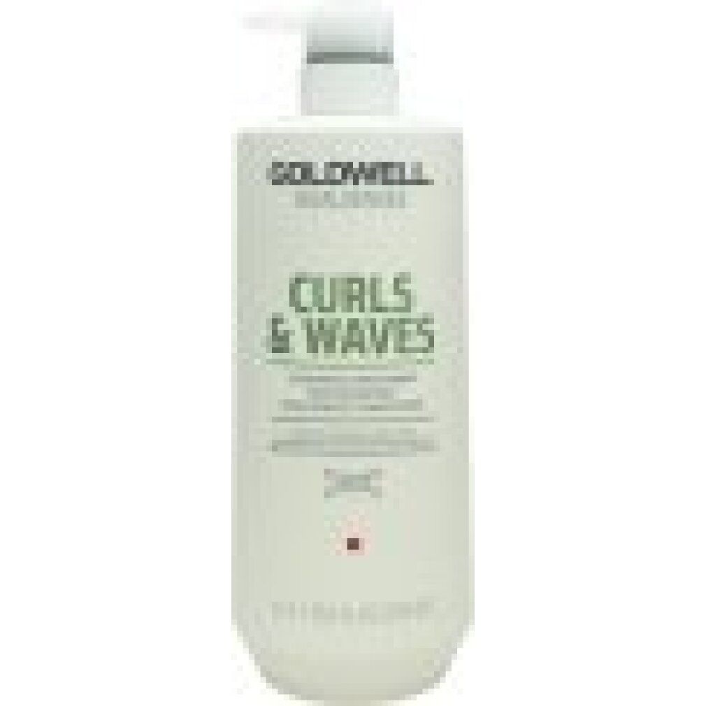 Weiße Flasche mit Pumpe. Aufschrift: Goldwell Dualsenses Curls & Waves Conditioner. 1L.
