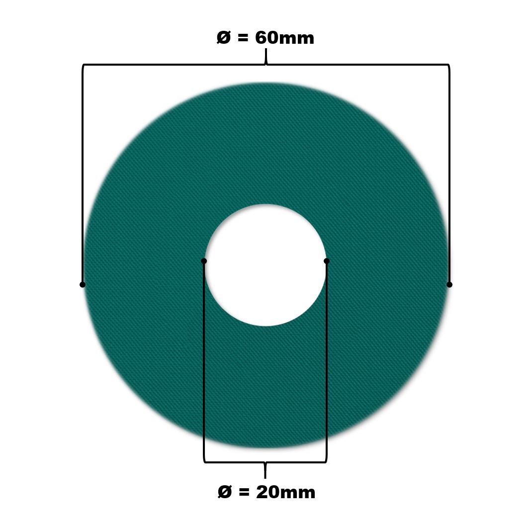 Grüner Katheterpatch mit zentralem Loch. Durchmesser 60mm, Loch 20mm. Gewebte Textur.