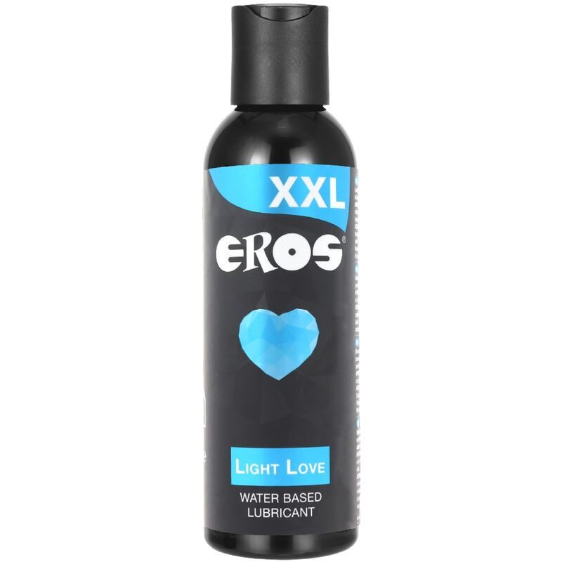 Schwarze Flasche mit blauem Herz und Schriftzug "XXL EROS Light Love Water Based Lubricant".
