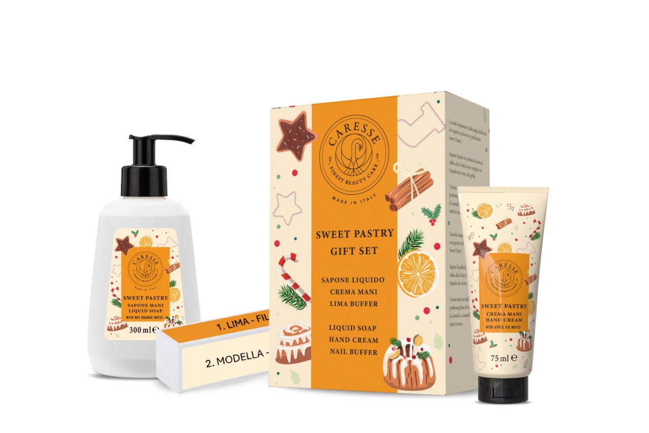 CARESSE confezione regalo sapone liquido + crema mani + lima sweet pastry