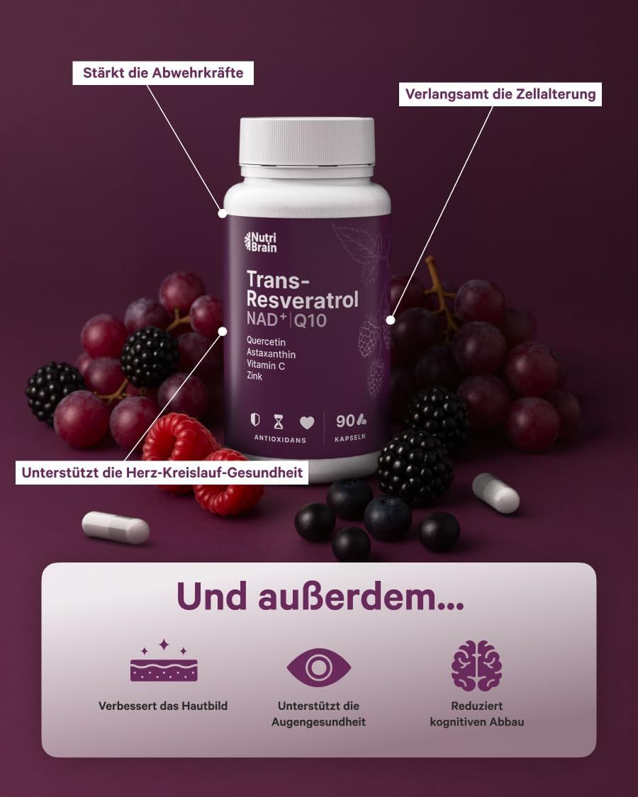 NUTRIBRAIN  Trans-Resveratrol, NAD⁺, Coenzym Q10 Kapsel