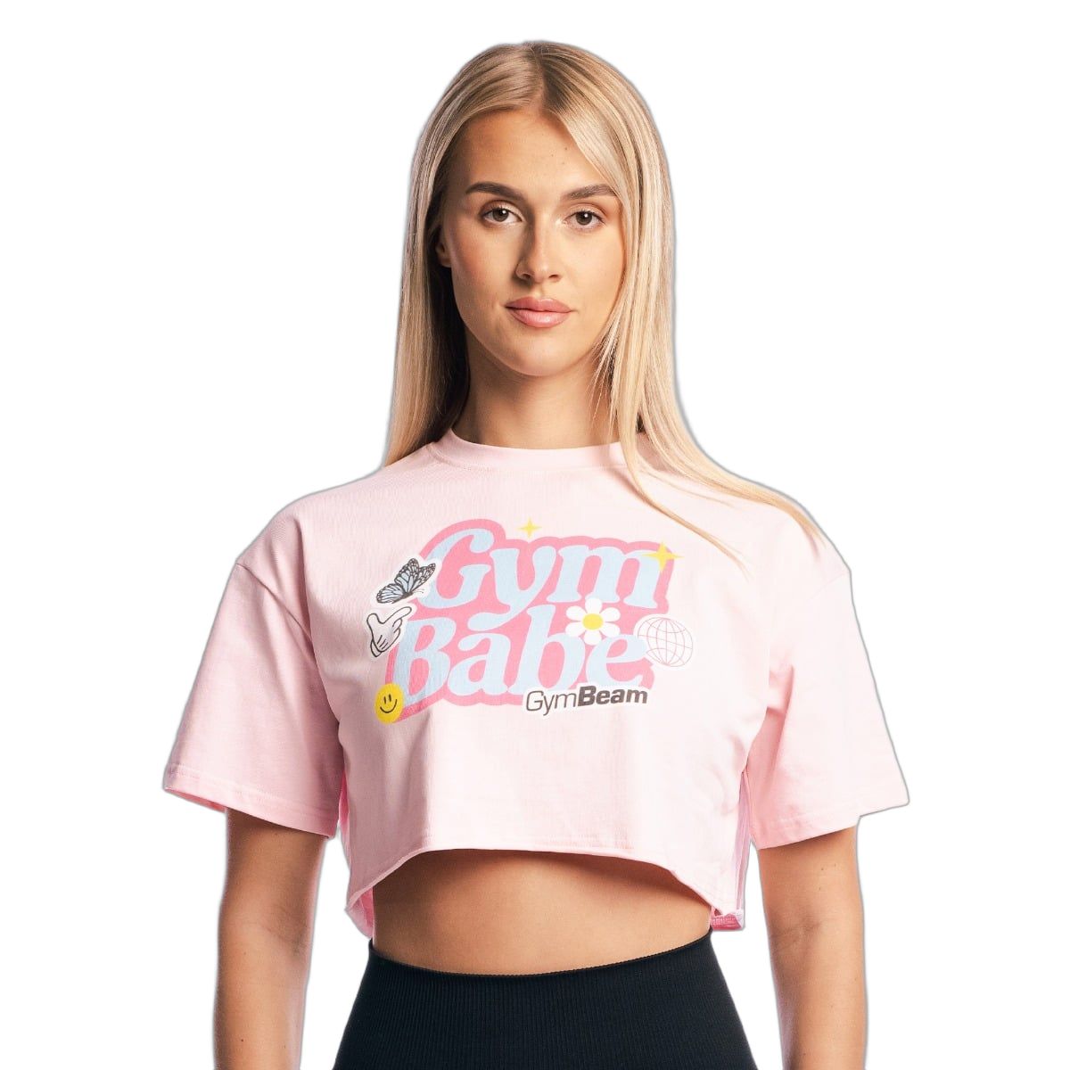 GymBeam Damen T-Shirt cropped Kurzarm mit rundem Ausschnitt Cherrybloom 1 St