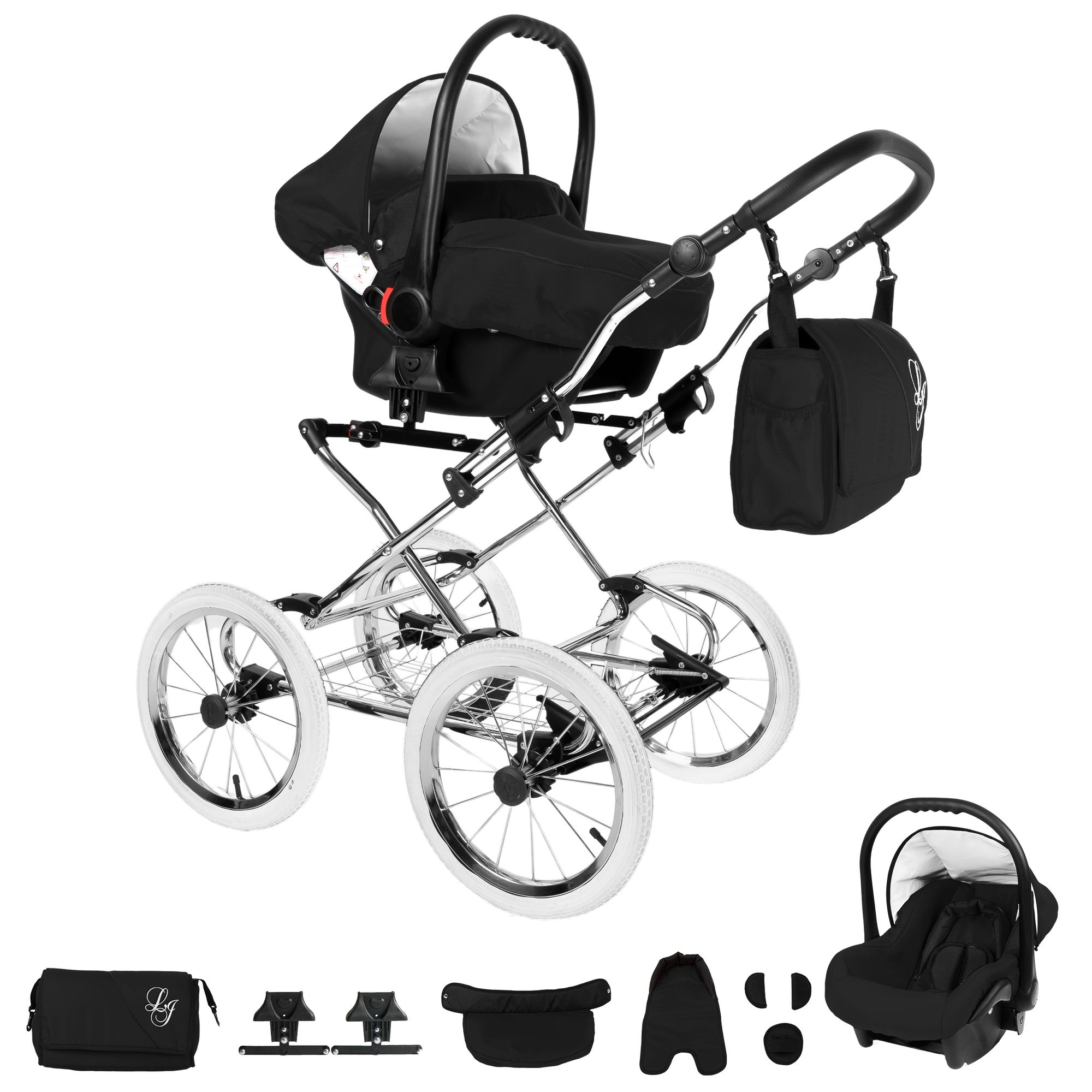 Bebebi Loving 3 in 1 Kinderwagen Set Nostalgie Kinderwagen, Black Tender Peak