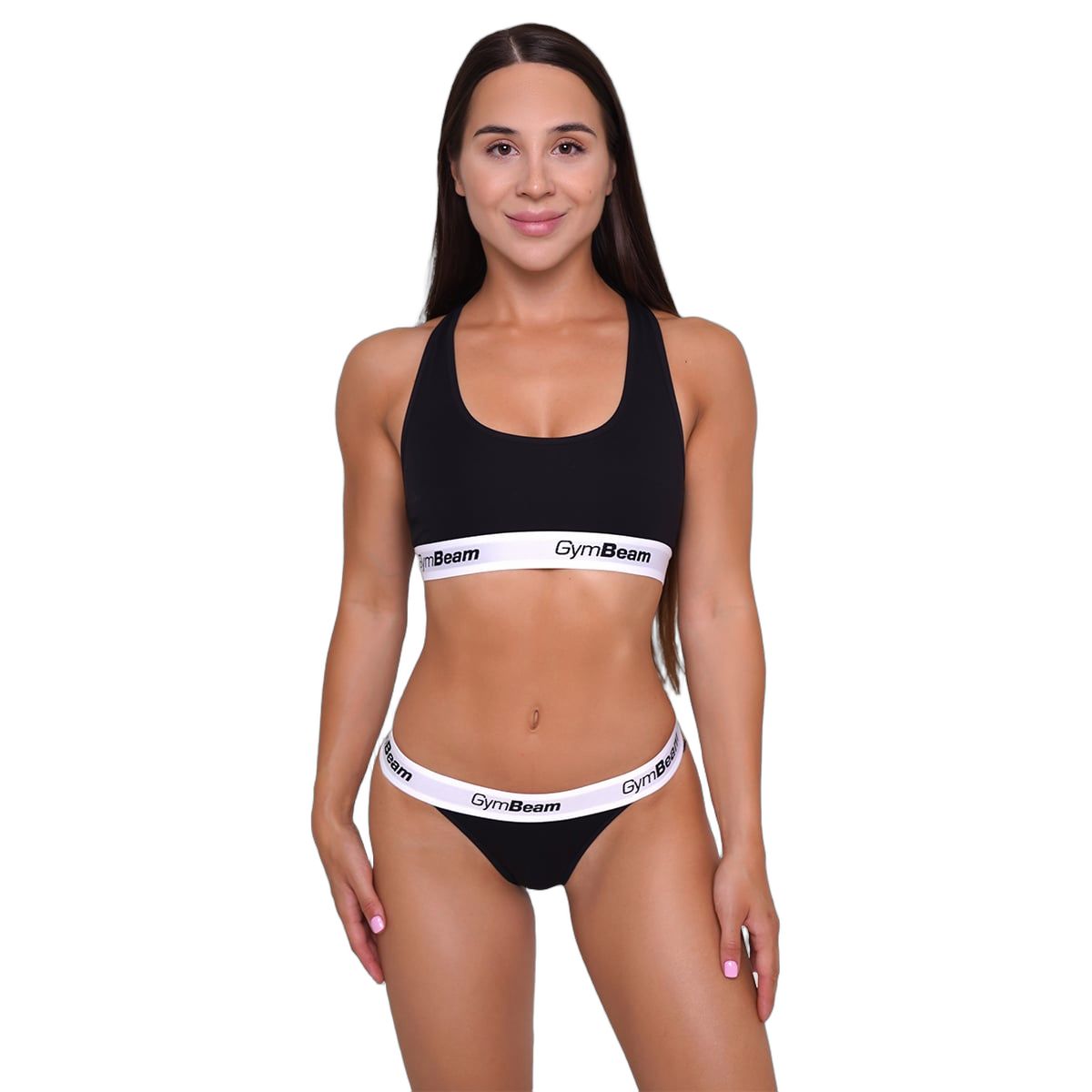GymBeam Tangas Damen im 3er-Pack Schwarz mit elastischem Taillenbund