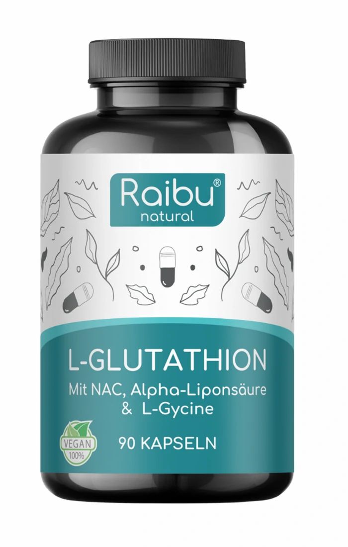 L-Glutathion Kapseln Hochdosiert - mit NAC, Alpha-Liponsäure & L-Glycin - RAIBU