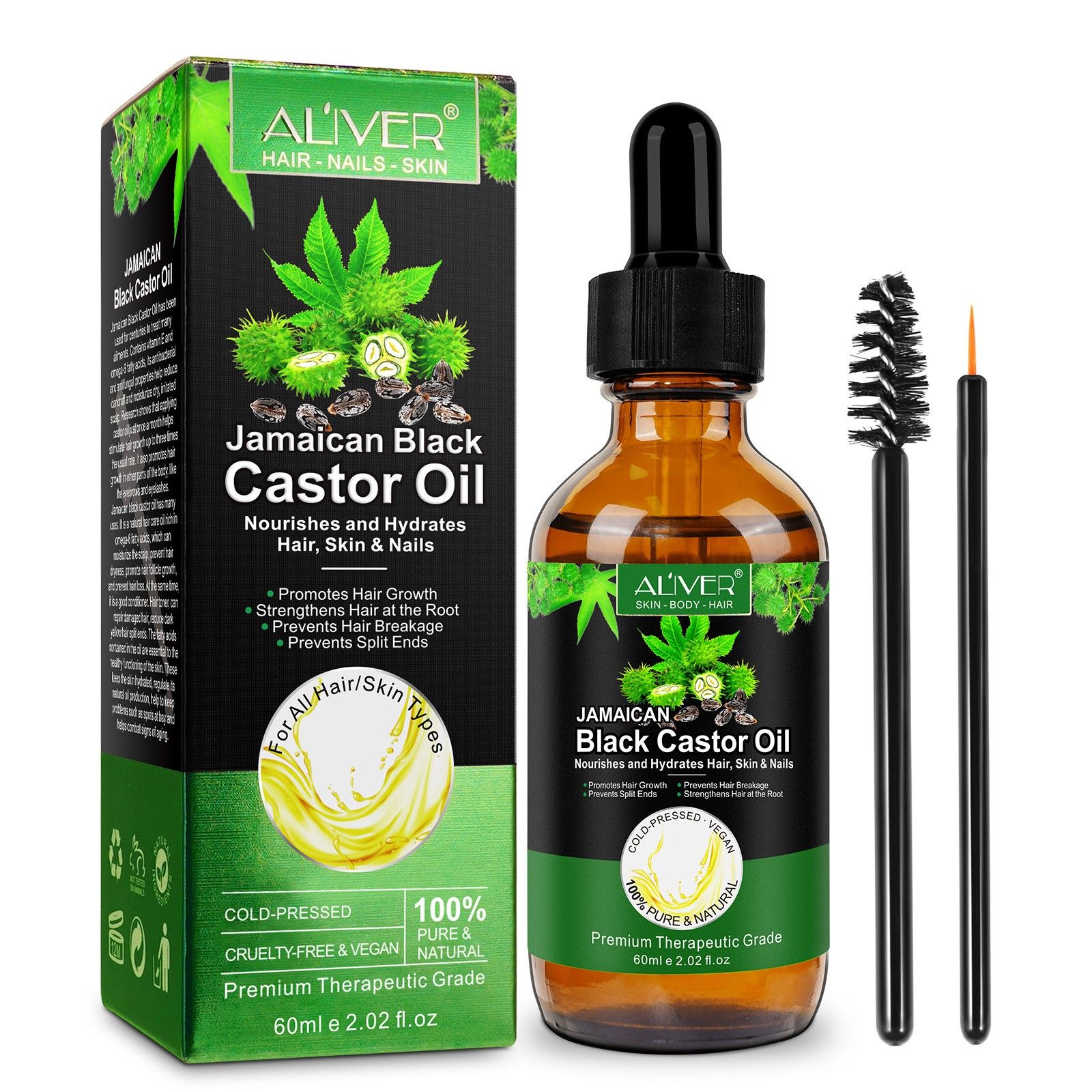 Aliver Jamaican Black Castor Oil, 100% reines Rizinusöl für Haare, Haut & Nägel