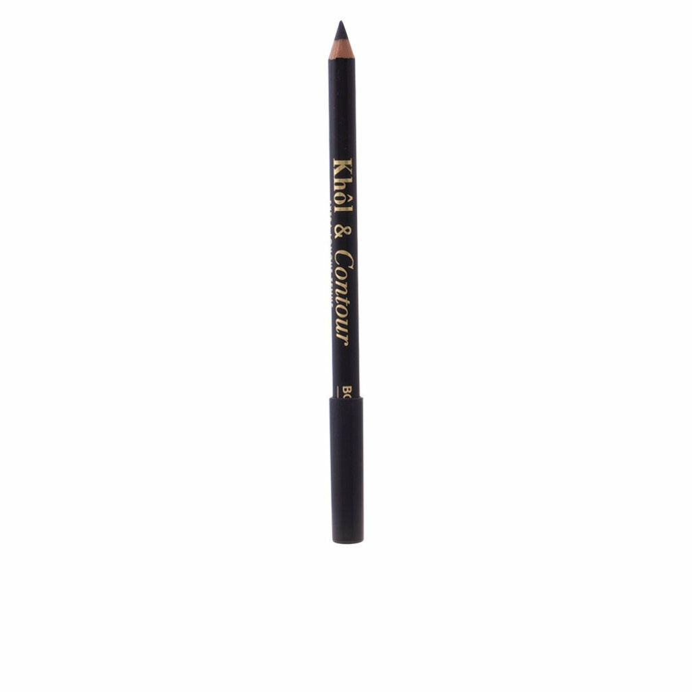Schwarzer Kajalstift mit goldfarbener Schrift. Aufschrift: Khol & Contour. Schwarze Kappe. Spitze nach oben gerichtet.