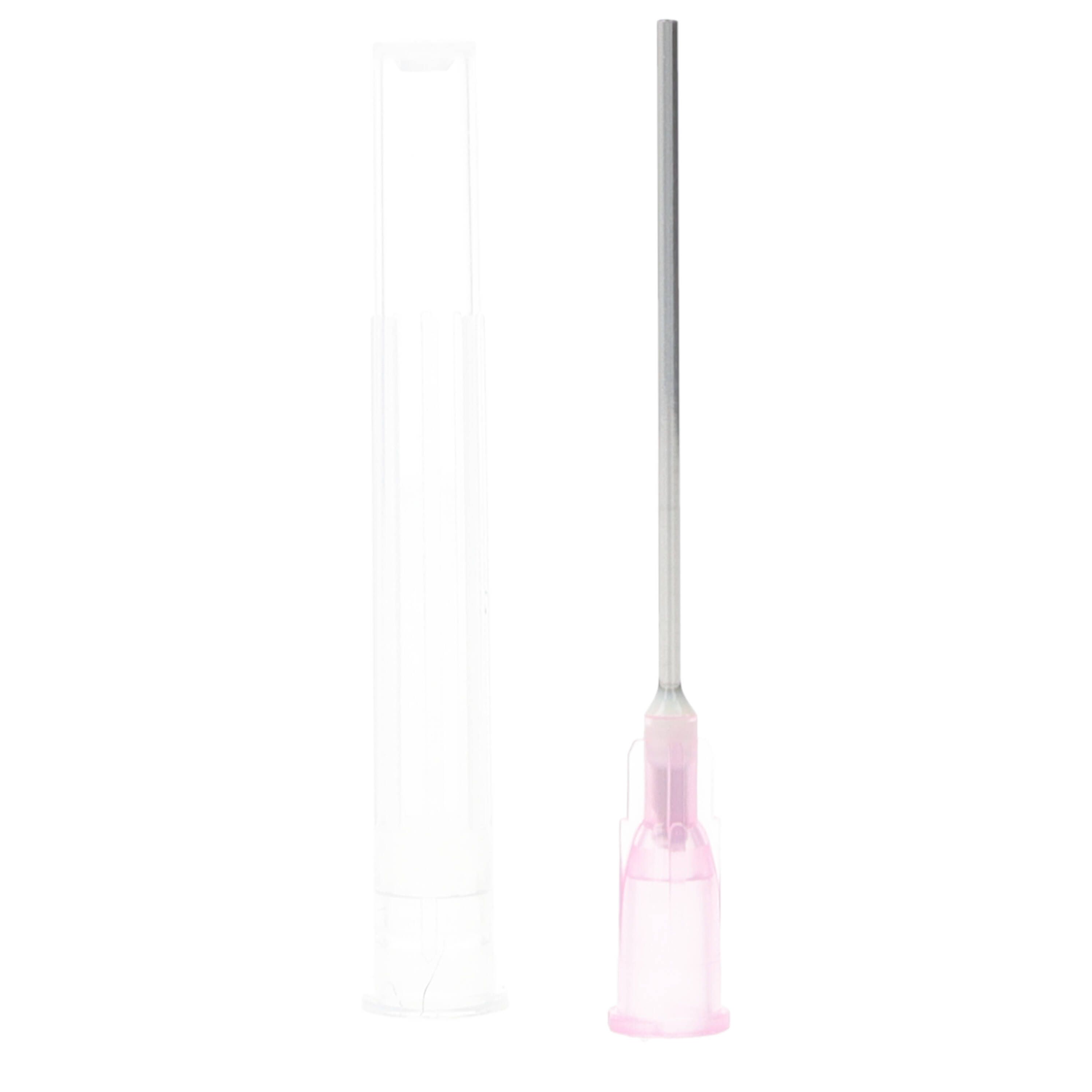 Blunt Kanüle mit rosa Ansatz und Schutzkappe. Metallnadel. Steril verpackt.
