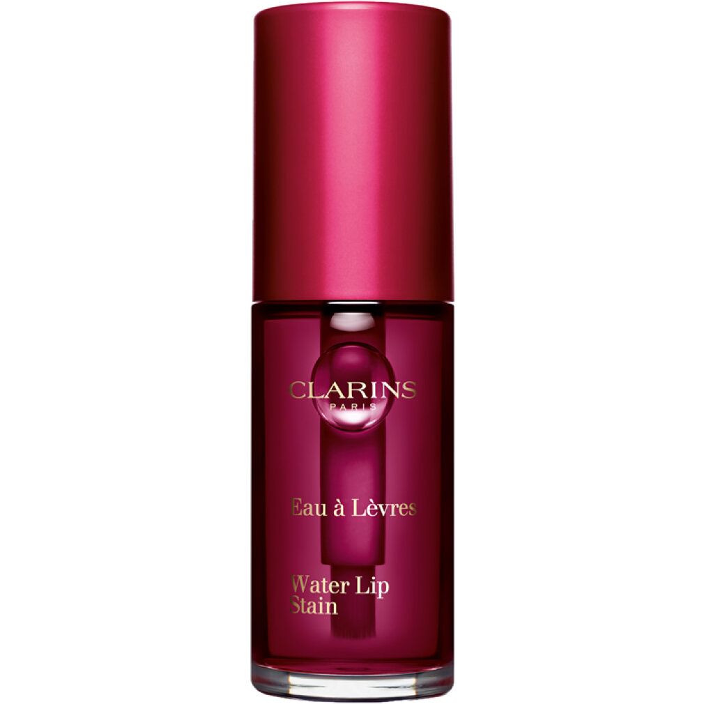 Clarins Eau à Lèvres. Flasche mit rosafarbenem Inhalt und Deckel.