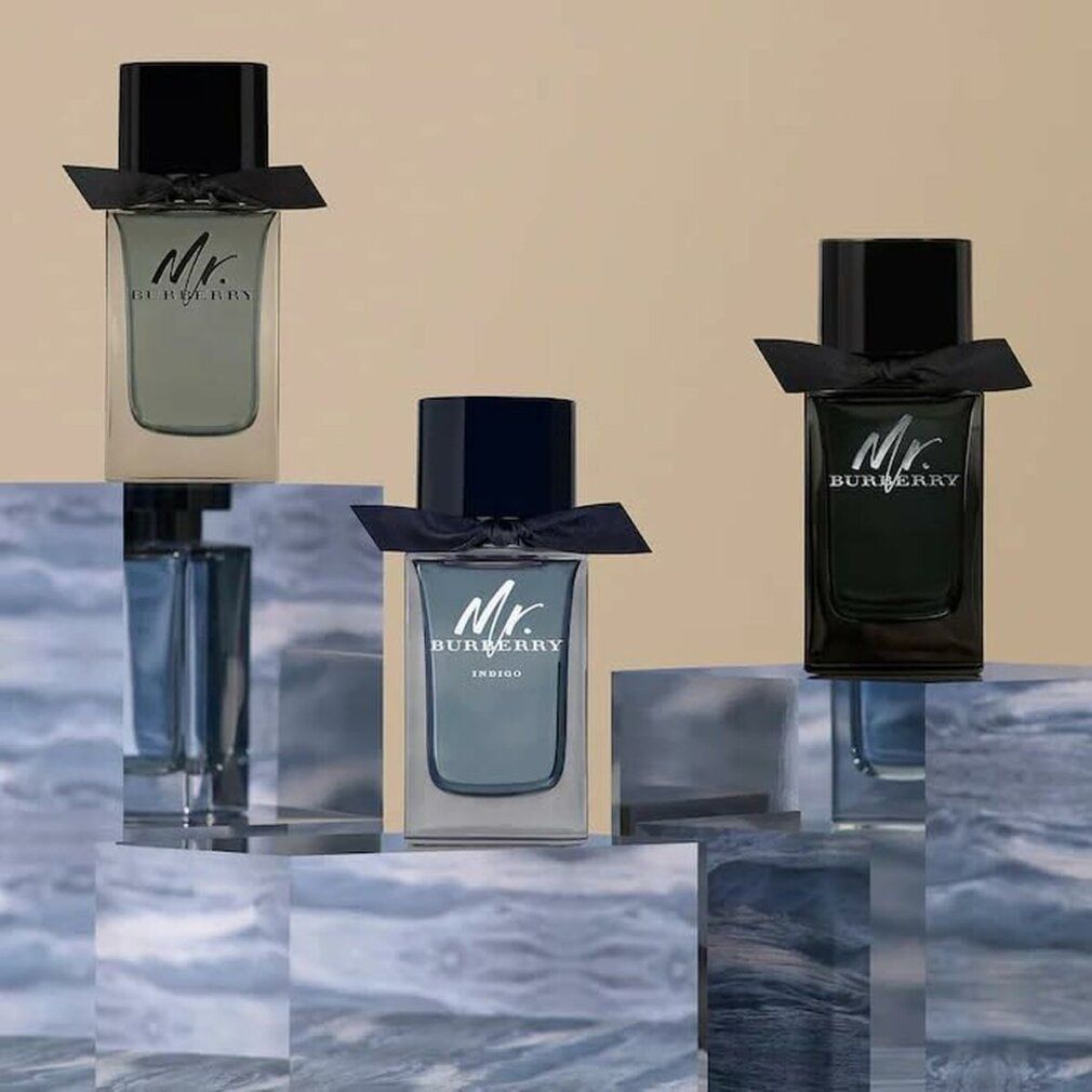 Drei Mr. Burberry Eau de Parfum Flakons in verschiedenen Größen.