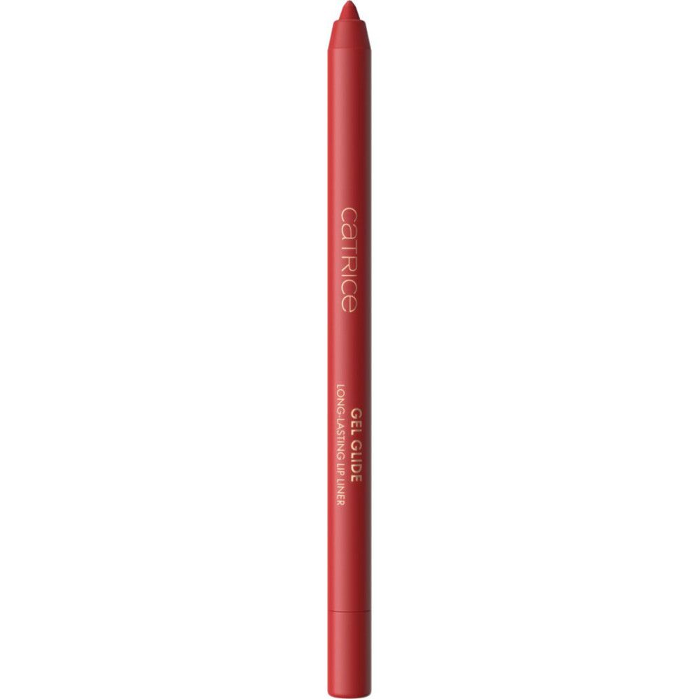 Roter Lippenkonturenstift. Aufschrift: Catrice, Gel Glide, Long Lasting Lip Liner.