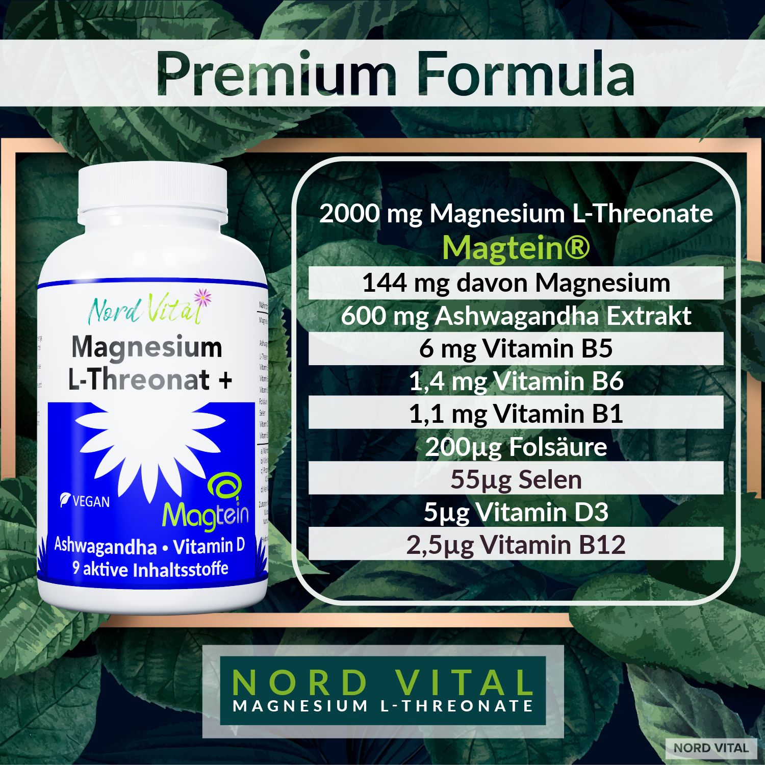 Nord Vital CerebraNova - 2000mg Magtein Magnesium L-Threonat, 600 mg Ashwagandha & Vitamin B Komplex