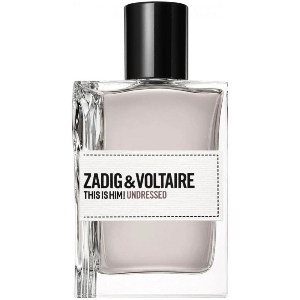 Zadig & Voltaire This is Him! Undressed EdT Nat. Spray. Flakon mit schwarzem Verschluss und weißem Etikett.