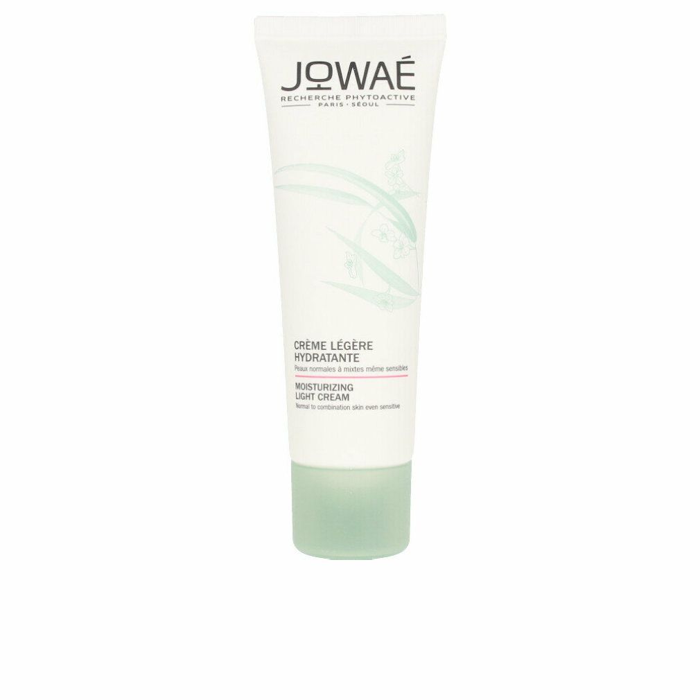 Creme-Tube mit Produktnamen und floralem Design. Text: Crème Légère Hydratante, Moisturizing Light Cream.