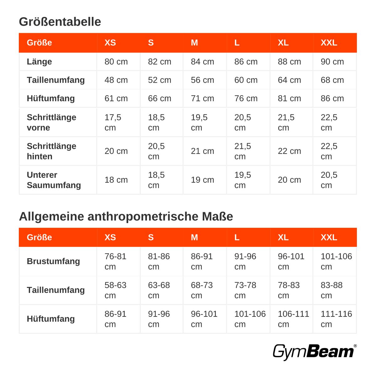 Größentabelle für Fierce Seamless Leggings mit Maßen in cm für Länge und Umfang.