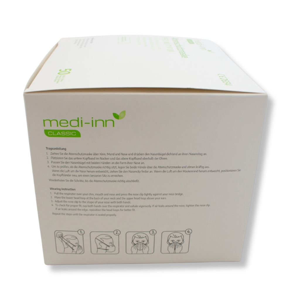 Medi-Inn Atemschutzmasken FFP2 NR, Typ IIR, 3-lagig, weiß