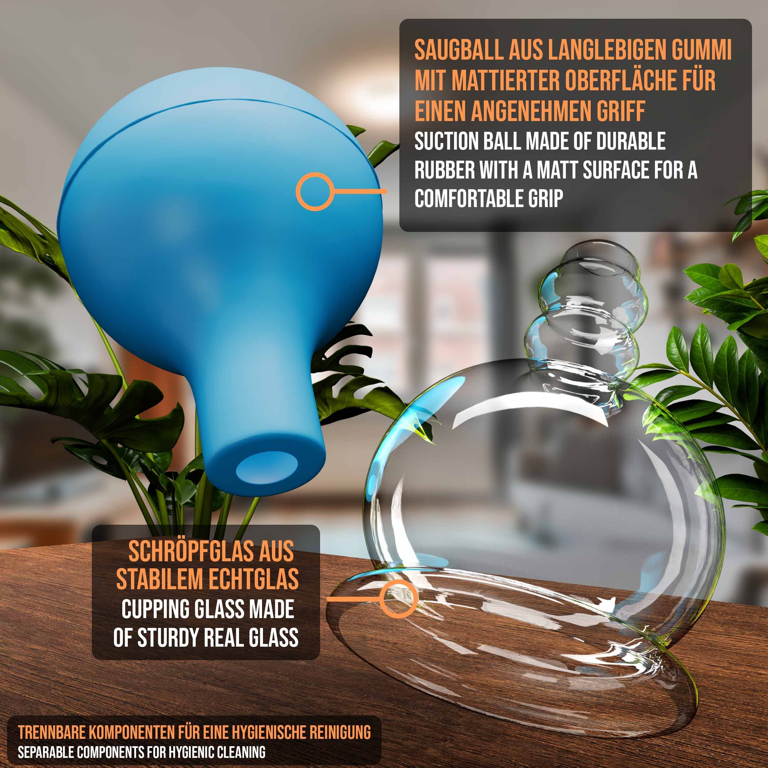 Pulox Schröpfglas aus Echtglas mit Saugball - 32mm in Blau