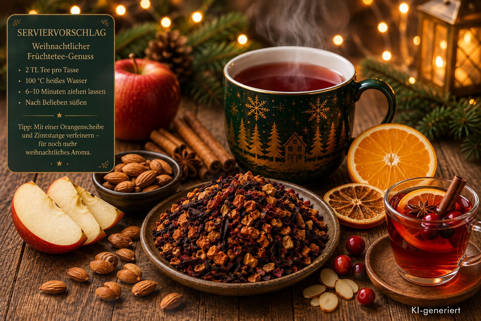 Quertee® - Weihnachtstee „Fröhliche Weihnachten“ – Früchtetee mit Apfel, Mandel & Zimt Geschmack