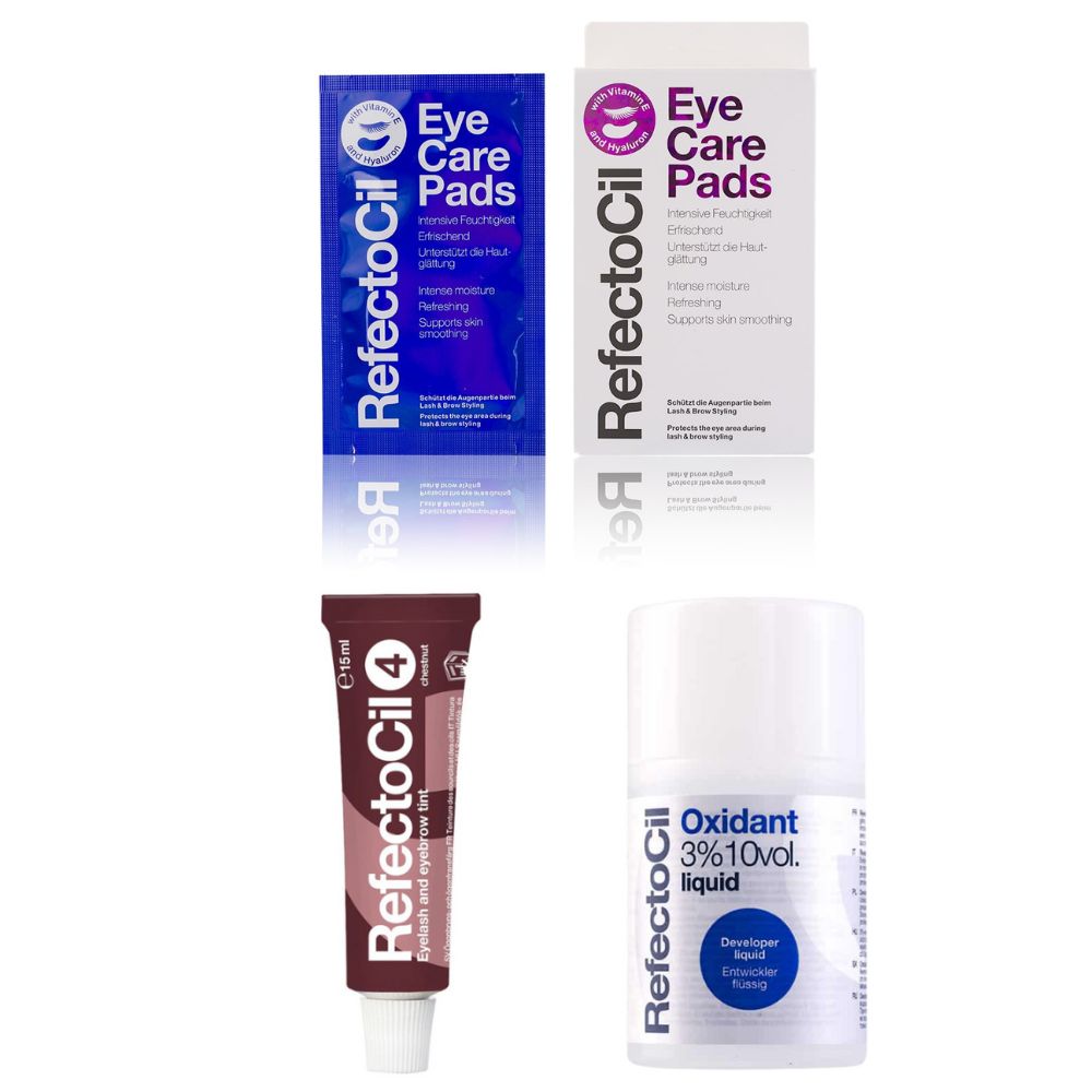 Refectocil Wimpernfarbe kastanie 4 & Oxidant flüssig 3% Eye Care Pads Set 15 ml Creme
