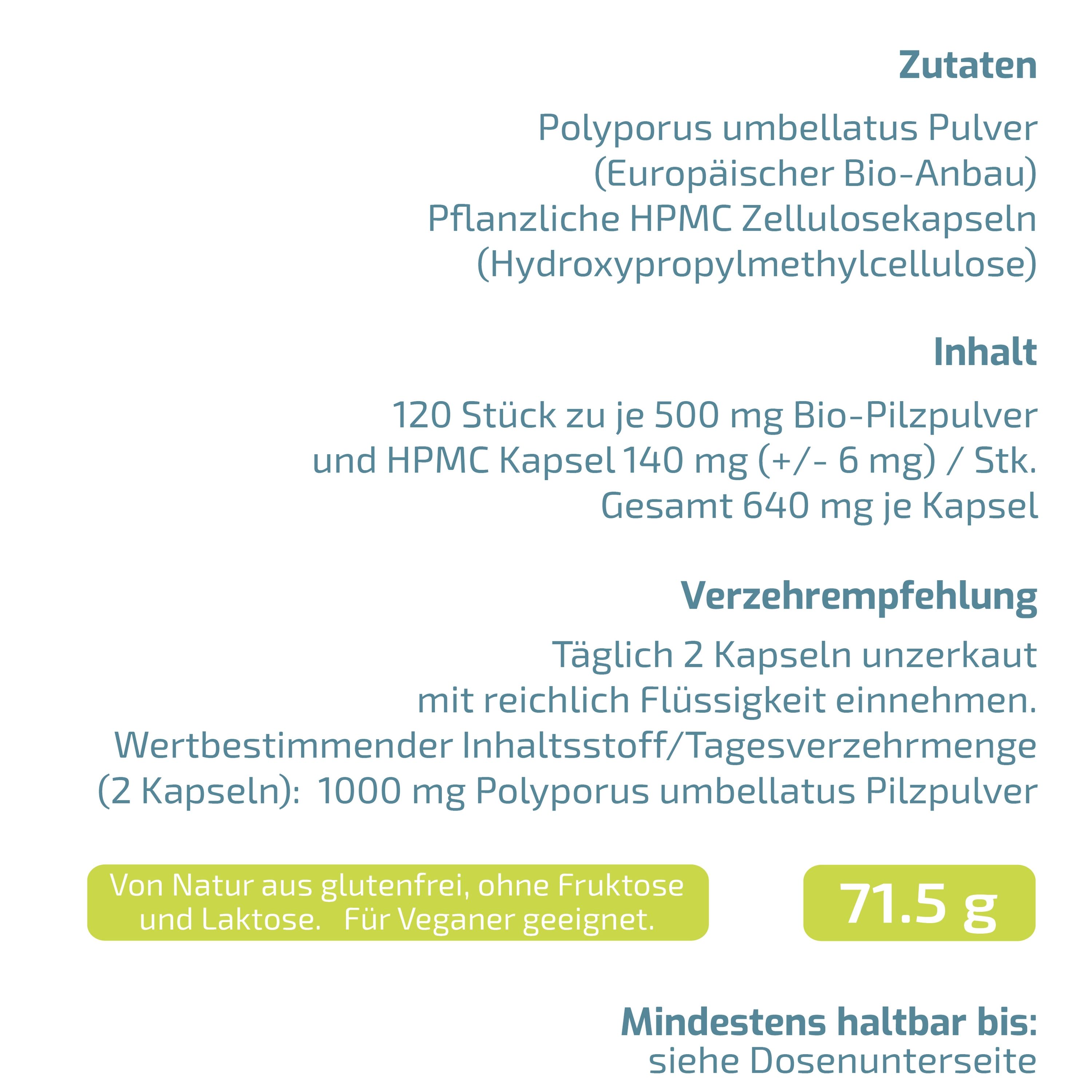 BEAUVITAL® Pure Bio Polyporus Kapseln, Eichhase (Polyporus umbellatus) aus EU-Anbau