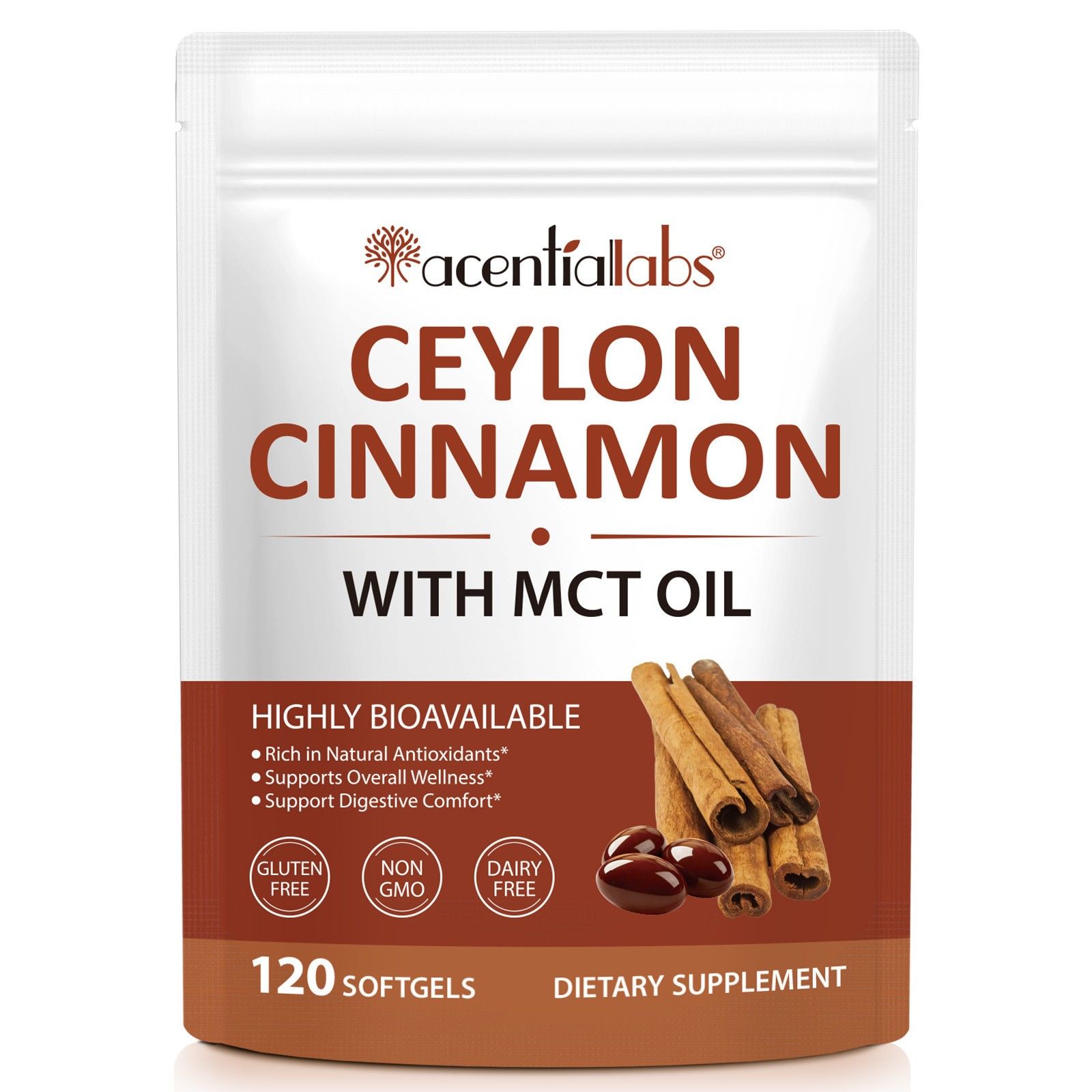 Acentialabs Ceylon-Zimt-Extrakt mit MCT-Öl, Weichkapseln aus echter Zimtrinde