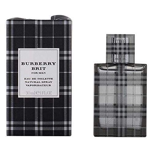 Burberry Brit for Men Eau de Toilette Spray. Flakon und Verpackung mit Karomuster. 30ml. Silberner Zerstäuber.