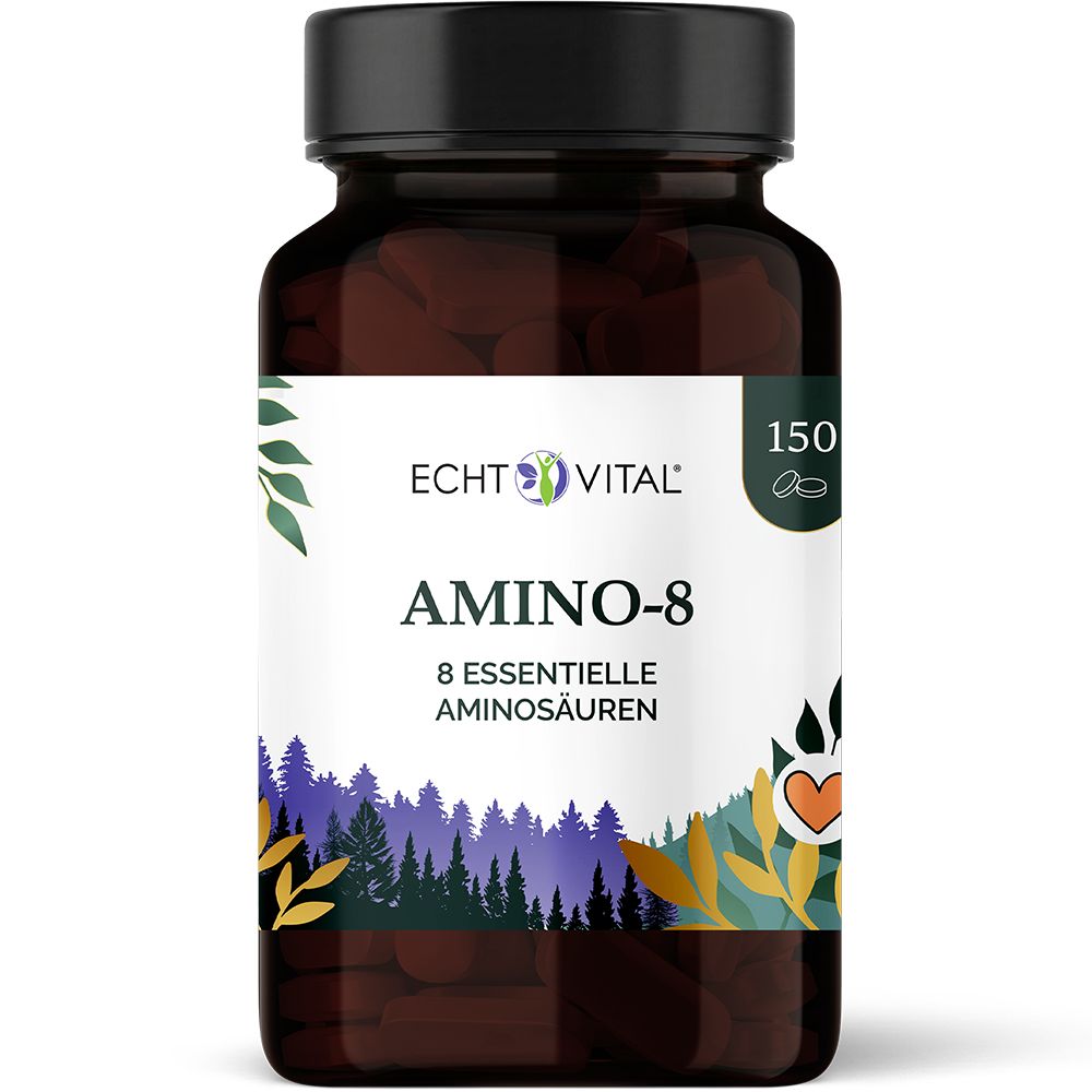 Echt Vital Amino-8 Flasche mit 150 Kapseln, 8 essentielle Aminosäuren.