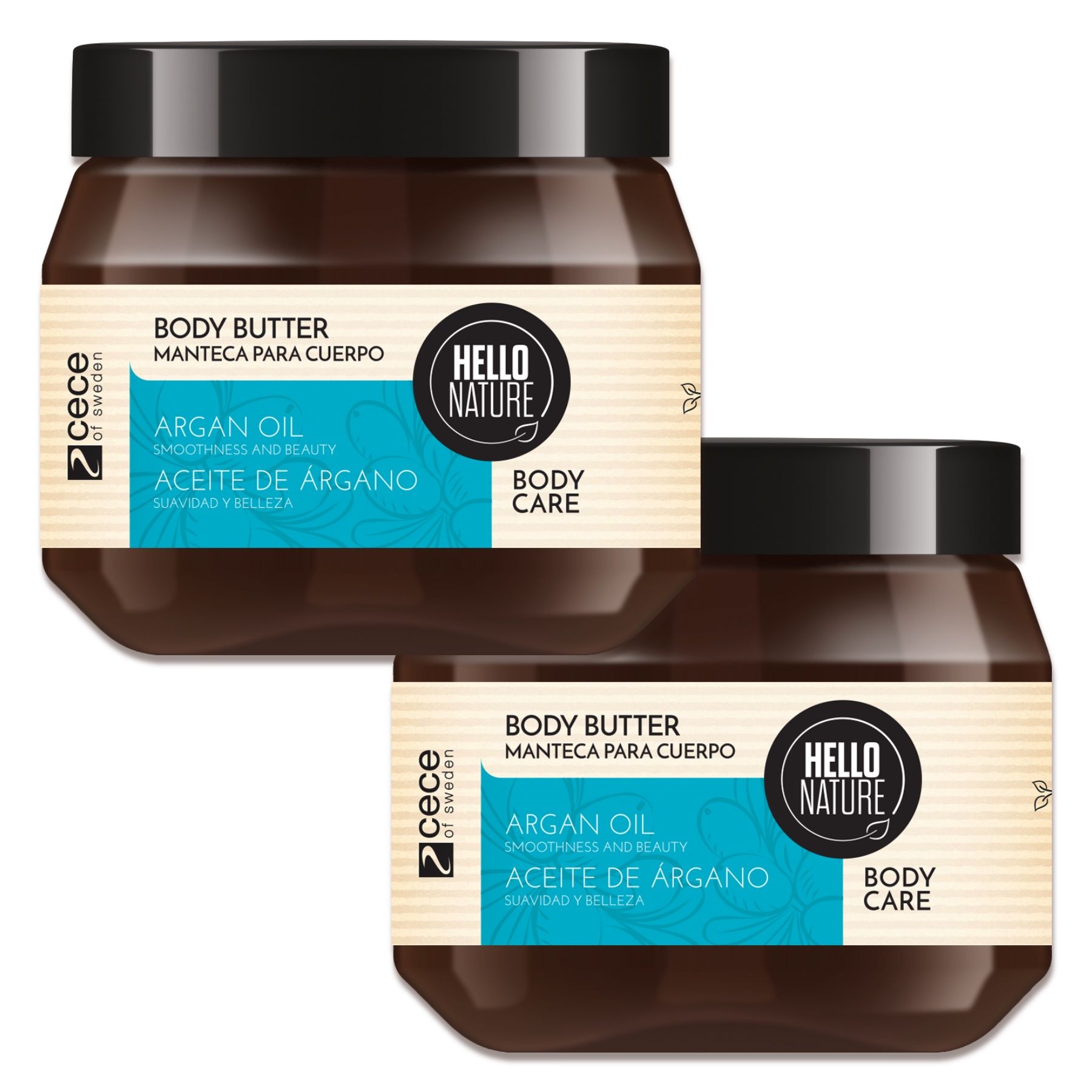 Hello Nature Körperbutter Body Butter für Hautpflege mit Arganöl 2x250 ml Tagescreme
