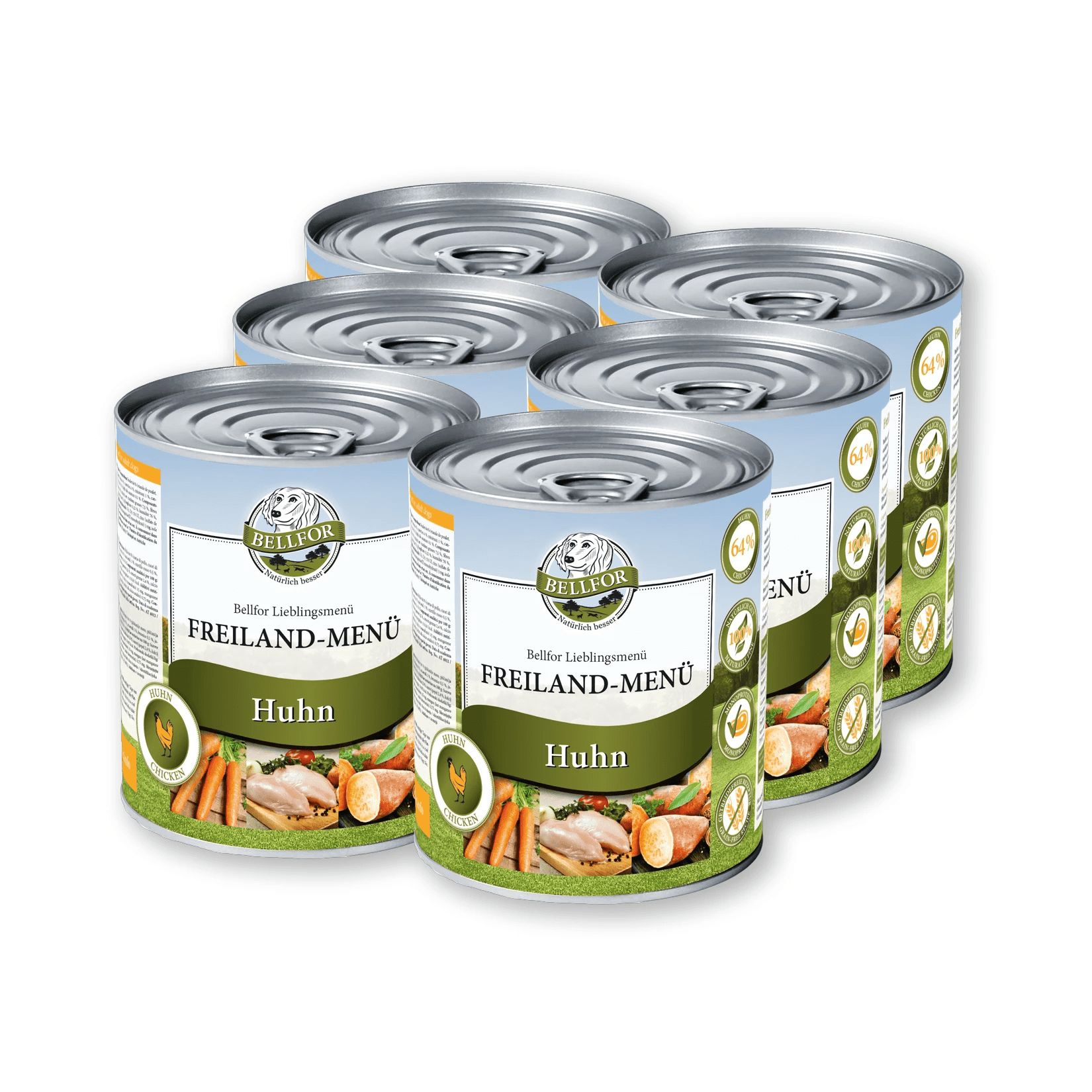 Bellfor Hundefutter Nass mit Huhn - Getreidefrei Freiland-Menü 6x800 g Futter