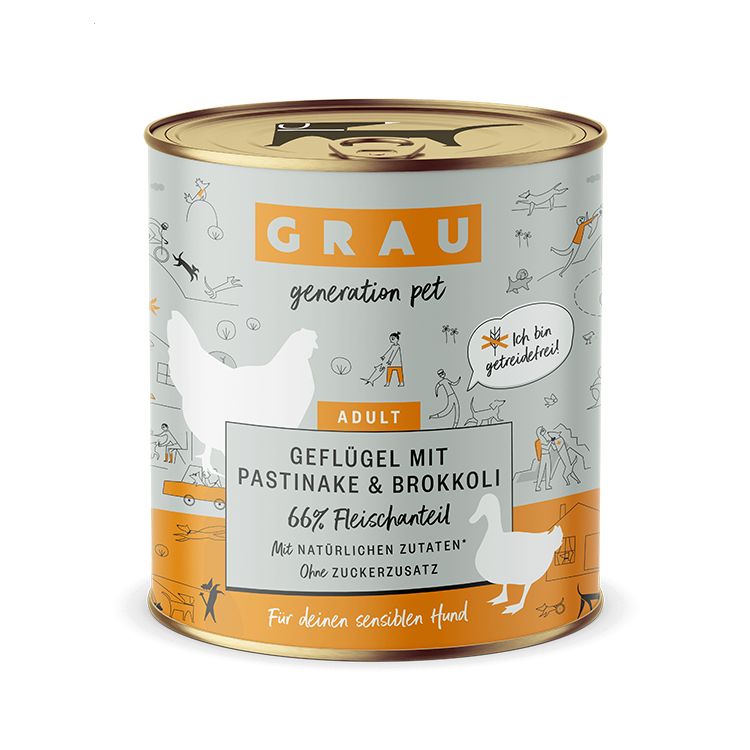 Grau Hund Geflügel mit Pastinake & Brokkoli 6x800 g Futter