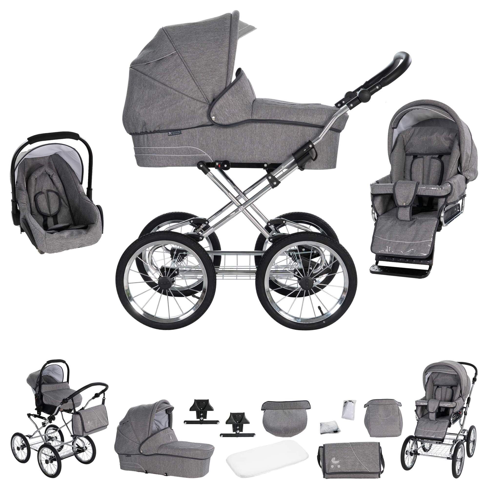 Friedrich Hugo München 3 in 1 Kinderwagen Set Nostalgie Kinderwagen, Anthrazit Chrom Schwarz