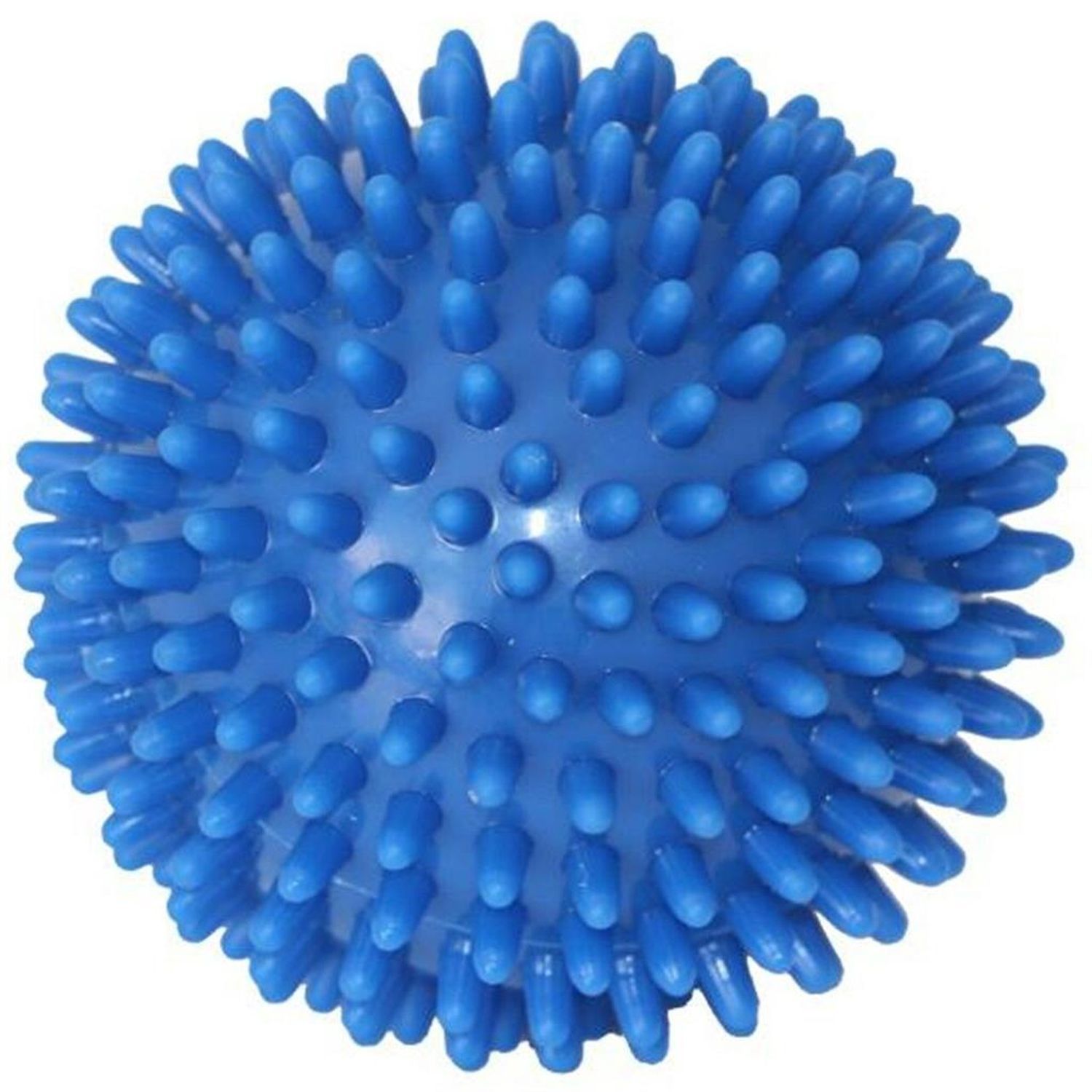Blauer Massageball mit Noppen. Die Noppen sind gleichmäßig über die Oberfläche verteilt.