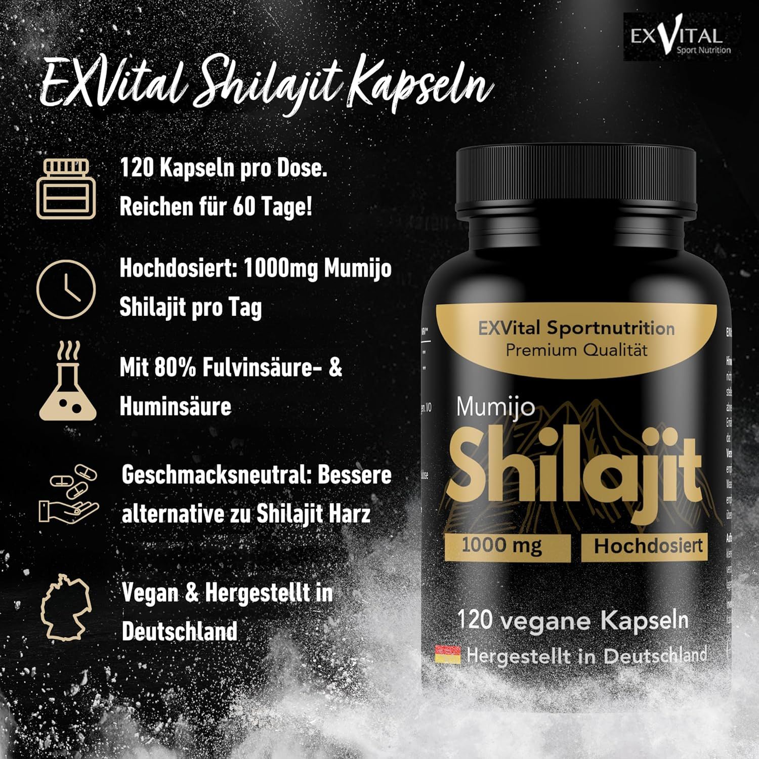 EXVital® Mumijo Shilajit Kapseln, 1000mg hochdosiert 74 g Kapseln