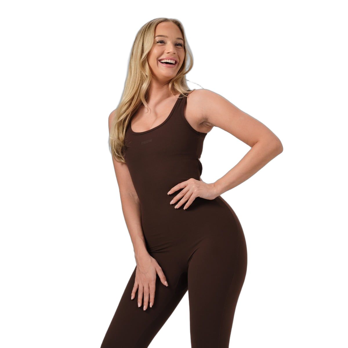 Jumpsuit Damen slim, ärmellos mit Rundhalsausschnitt, Mocha 1 St