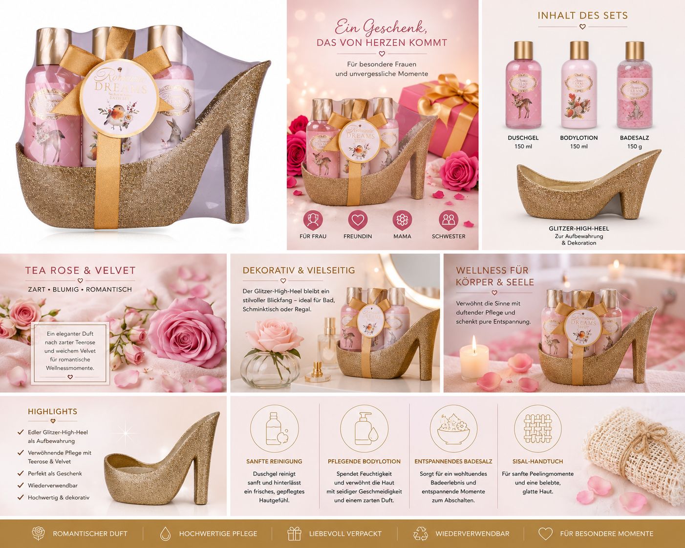 Accentra Geschenkset 'Romantic Dreams' mit Duschgel, Bodylotion und Badesalz in einem High Heel.