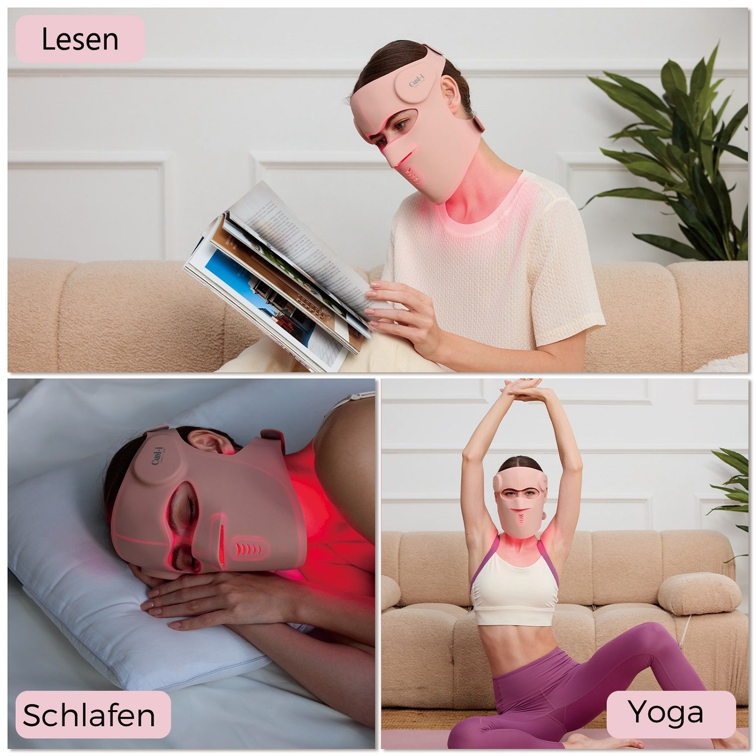 COOL-i 3D LED Gesichtsmaske mit 9 Farben, Kabellos, Infrarot, Silikonmaterial & Fernbedienung