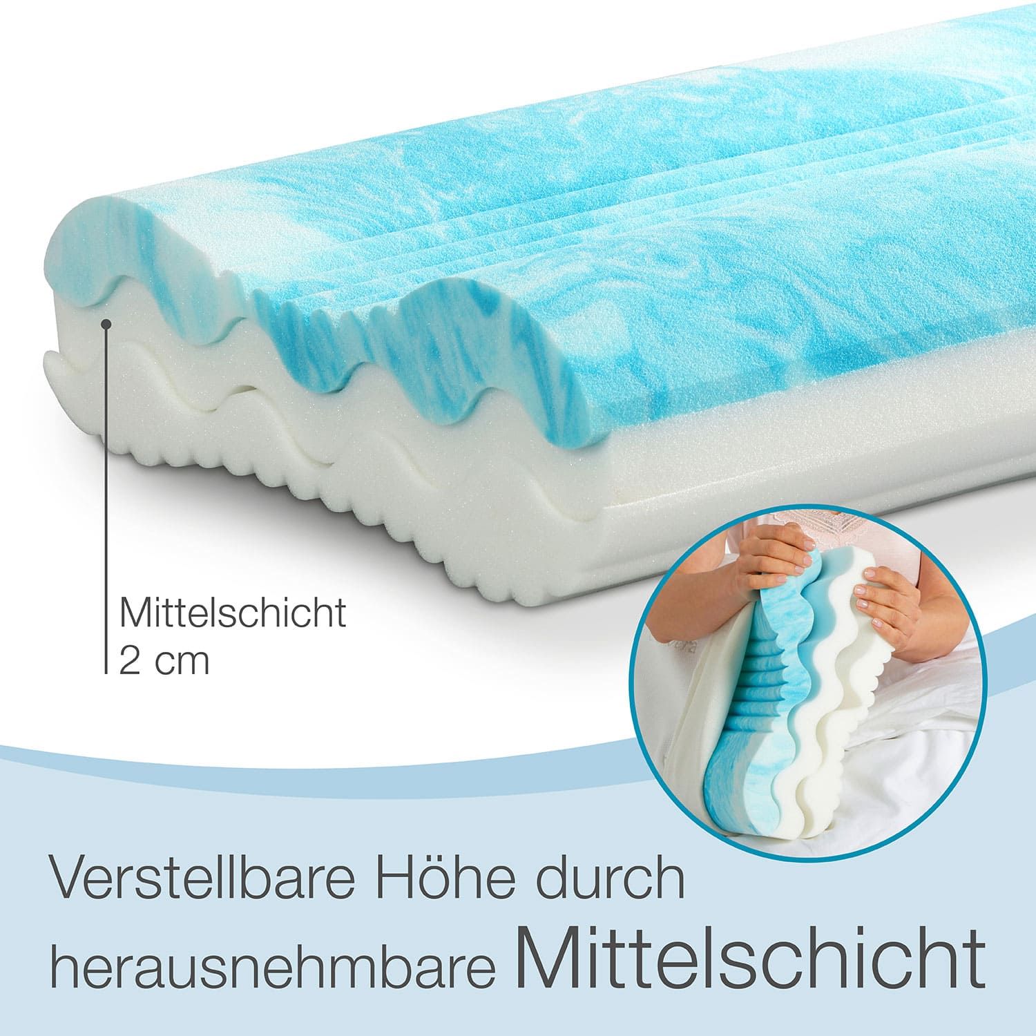 ELONEO Nackenstützkissen Gelschaum, 60x35cm, mit Aloe Vera veredelt, waschbarer Bezug