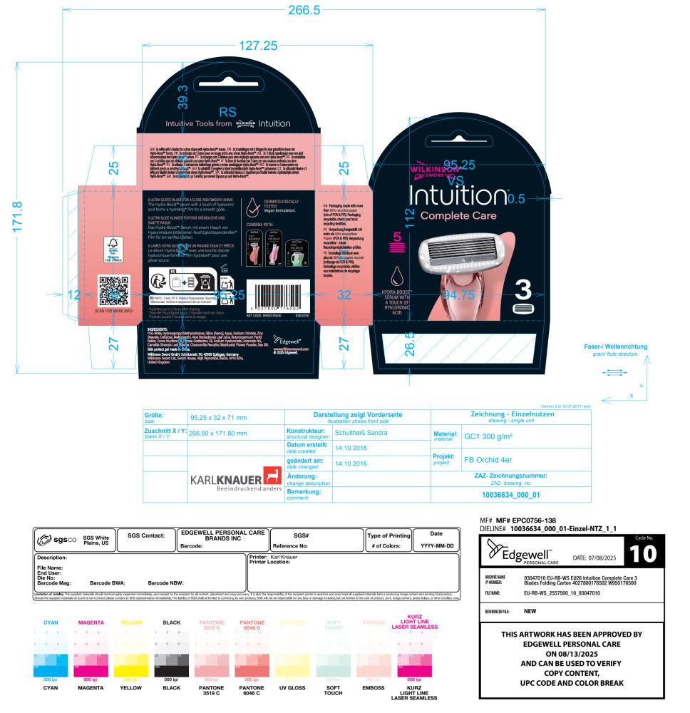 Verpackung mit 3 Ersatzklingen für Wilkinson Sword Intuition Complete Care.