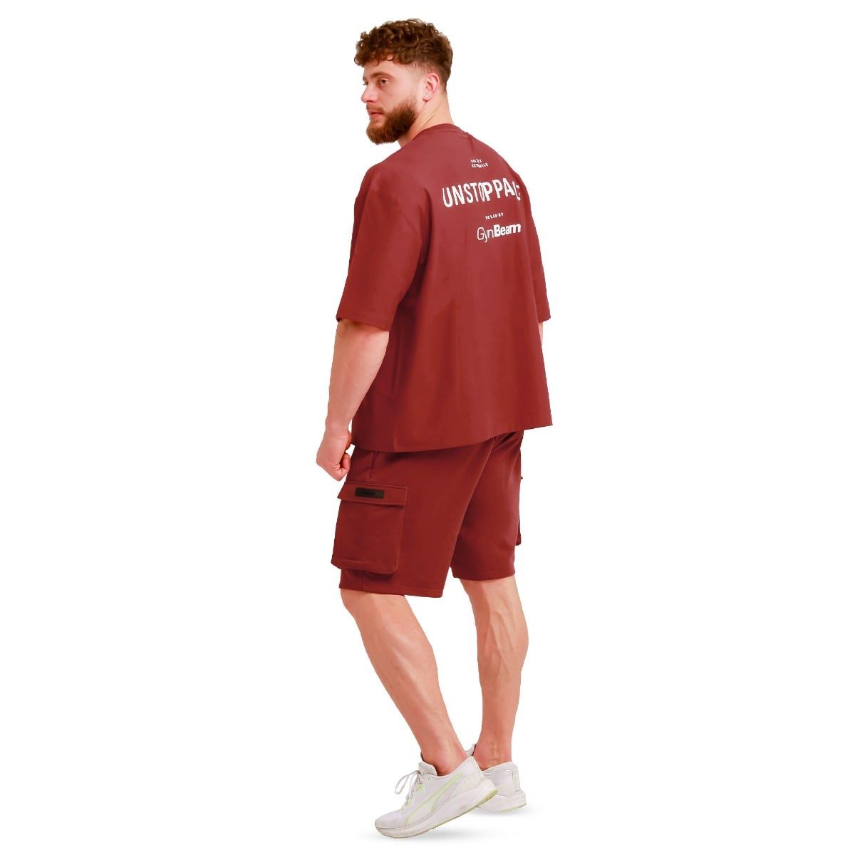 GymBeam T-Shirt Herren Oversized Kurzarm aus Baumwolle, Modell Unstoppable Rot