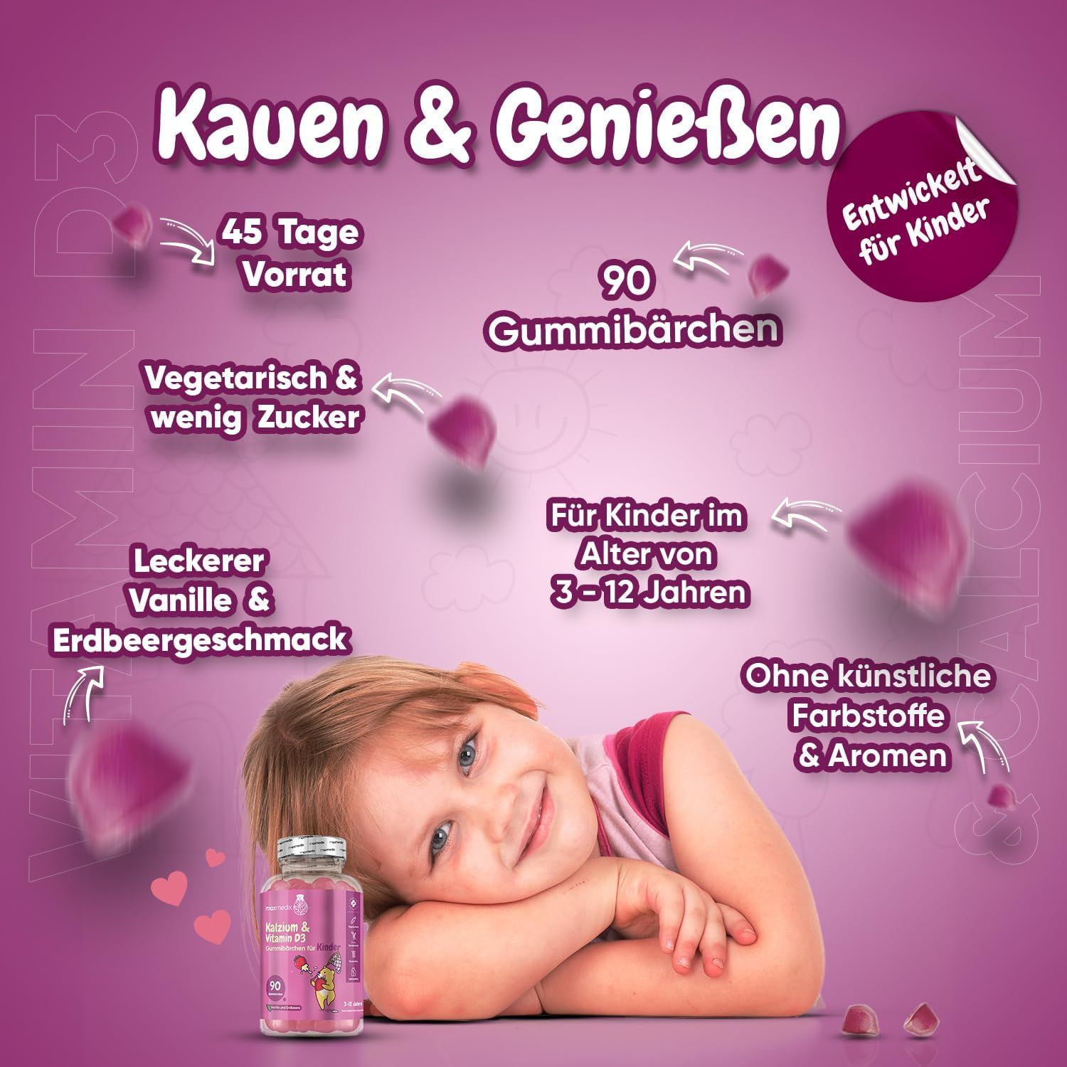 maxmedix Calcium & Vitamin D3 Gummibärchen für Kinder