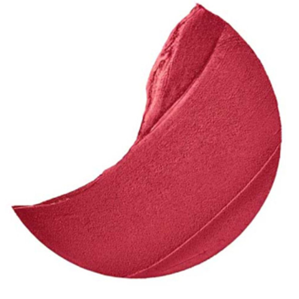 Göttliches Rot, Lippenstift. Geformt wie ein Halbmond. Rote Farbe, samtige Textur. Nahaufnahme.