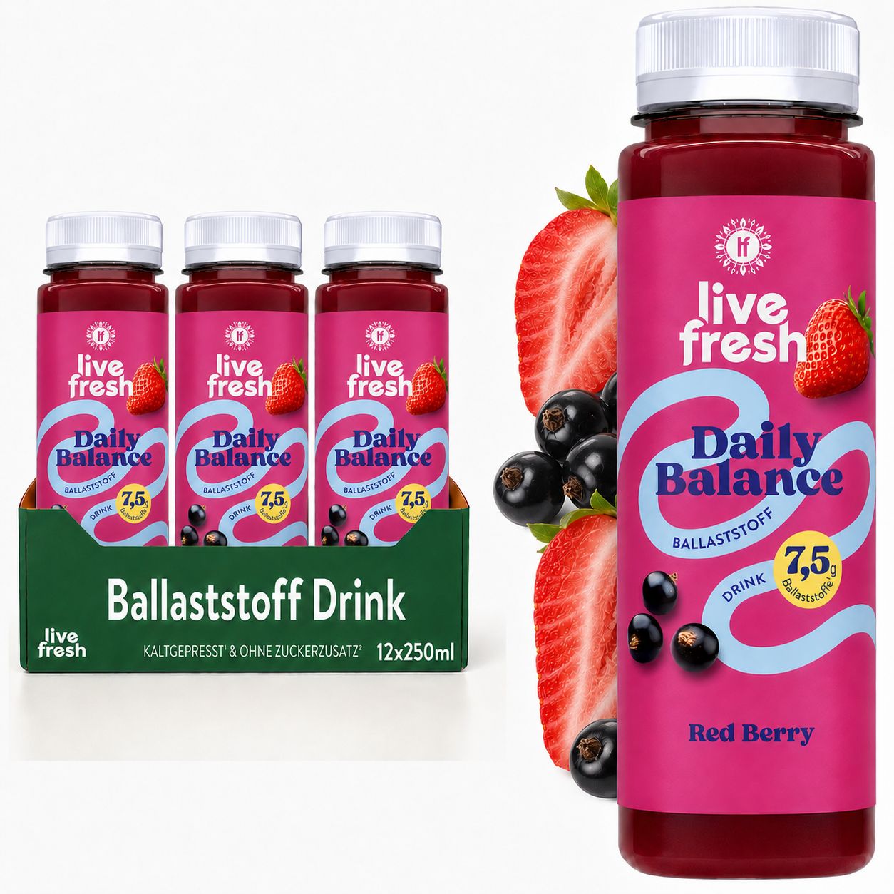 LiveFresh Ballaststoff Drink – Red Berry 12x250 ml Getränk